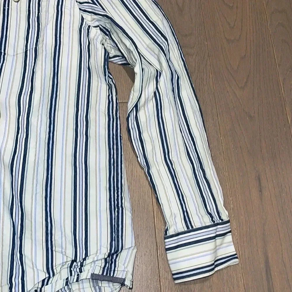 Tommy Bahama Men Size L White Blue Stripe Cotton Silk Shirt